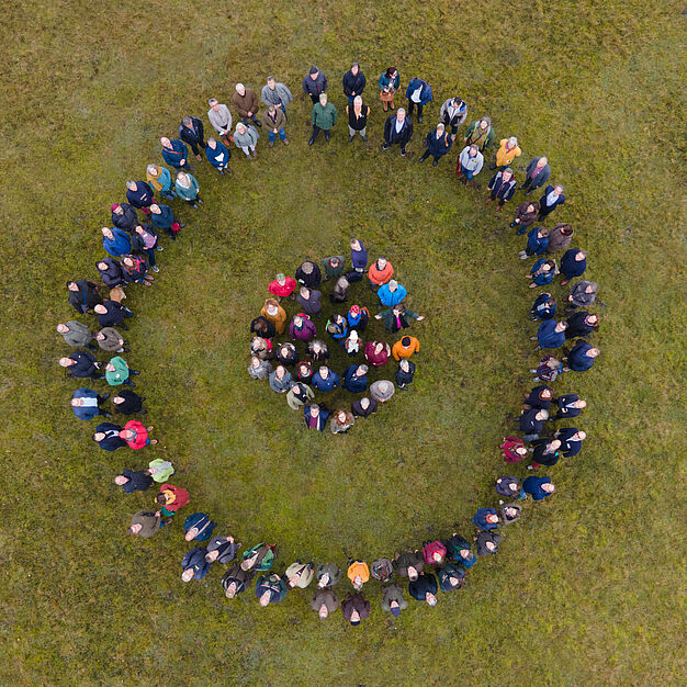 Gruppenbild von oben im Stil des Logos der Nationalen Naturlandschaften